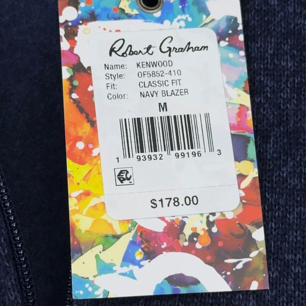 NEW Robert Graham Kenwood Pullover Mens M Navy Blazer 1/4 Zip Fleece Classic Fit
